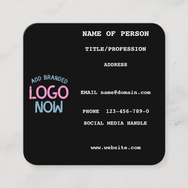 SIMPLE CONTEMPORARY CLEAN BLACK FASHIONABLE CLIENT SQUARE BUSINESS CARD (Front)