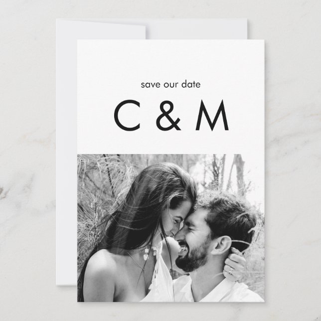 Simple Contemporary Couple Photo B/W Save our Date Save The Date (Front)