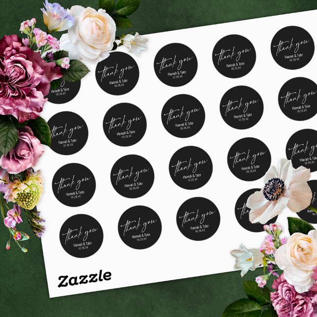 Simple Contemporary Handwriting Black Thank You Classic Round Sticker (Creator Uploaded)