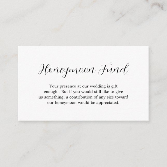 Simple Contemporary Honeyoon Fund Modern Wedding Enclosure Card (Front)