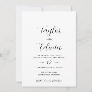 Simple Contemporary Modern All In One Wedding Invitation