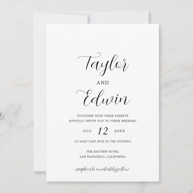 Simple Contemporary Modern All In One Wedding Invitation (Front)