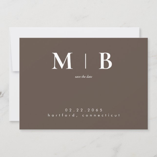 Simple Contemporary Monogram Brown Save the Date (Front)