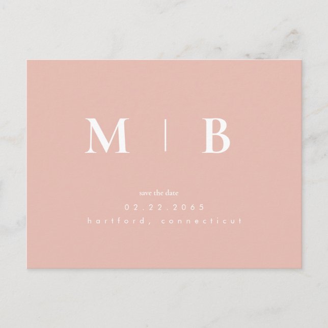 Simple Contemporary Monogram Peach Save the Date  Announcement Postcard (Front)