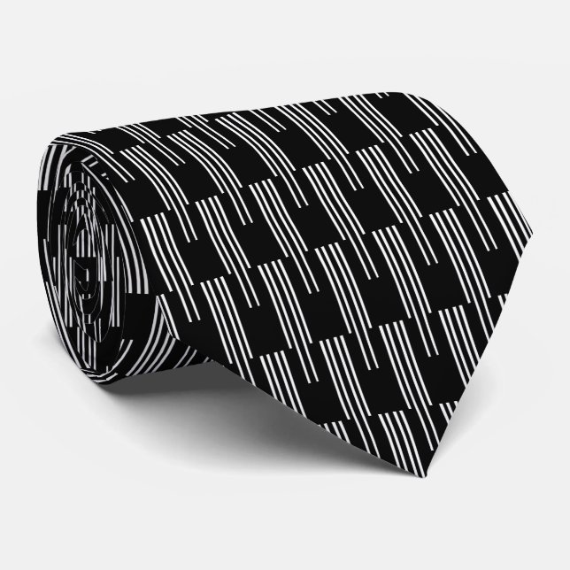 Simple Cool Black and White Lines Tie (Rolled)