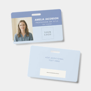 Simple Cool Blue Employee Photo ID Logo Barcode Badge
