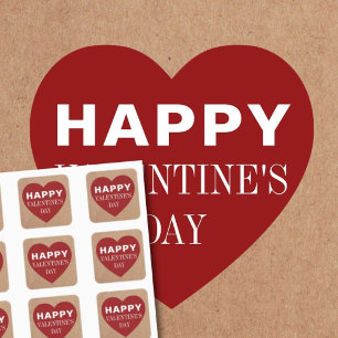 Simple Cool Kraft Red Heart White Valentine's Day Square Sticker