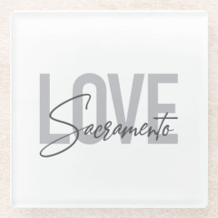 Simple, cool, modern design of Love Sacramento Glass Coaster