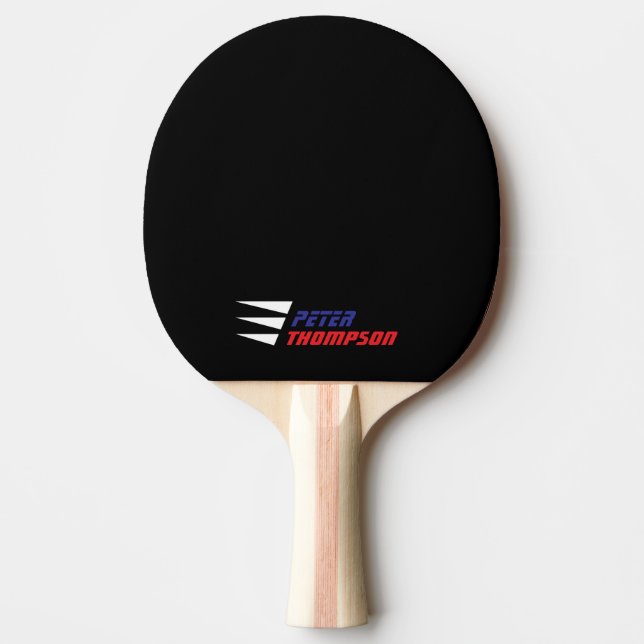 Simple cool red and blue name on black ping pong paddle (Front)