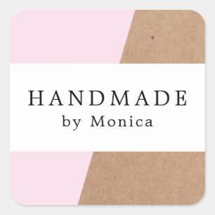 Simple Cool Rose Kraft White Stripe Handmade Text Square Sticker