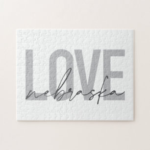 Simple, cool, urban modern design of Love Nebraska Jigsaw Puzzle