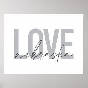 Simple, cool, urban modern design of Love Nebraska Poster
