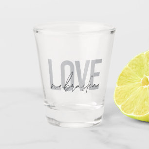Simple, cool, urban modern design of Love Nebraska Shot Glass