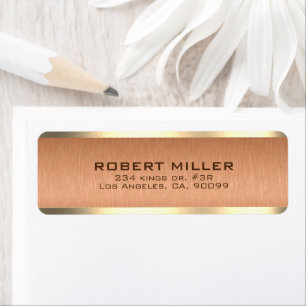 Simple Copper-Brown Metallic Texture Gold Border Return Address Label