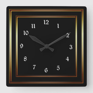 Simple Copper Frame Black Square Wall Clock