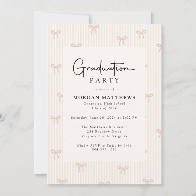 Simple Coquette Bow Photo Graduation  Invitation (Front)