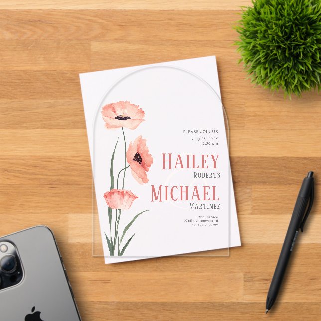 Simple Coral Flowers Wedding Acrylic Invitation (Insitu (Invitation Card))