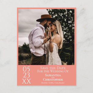 Simple Coral or Salmon Wedding Save the Date Photo Postcard
