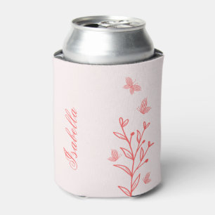 simple coral pink botanical can cooler