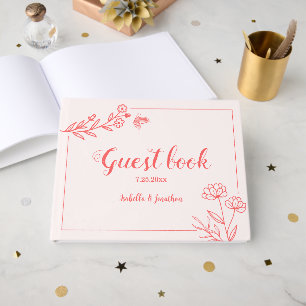 simple coral pink botanical wedding guest book