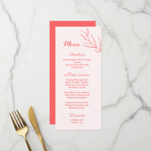 Simple coral pink floral wedding menu