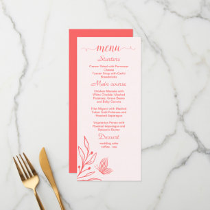 Simple coral pink floral wedding menu
