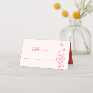 Simple coral pink floral wedding place card
