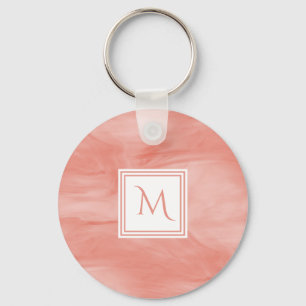 Simple Coral Pink Subtle Marble Modern Monogram Key Ring
