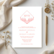 Simple Coral Pink White Boho Monogram Wedding