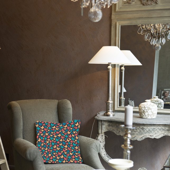 Simple coral turguoise grey Butterfly pattern Cushion (Creator Uploaded)