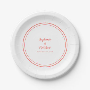 Simple Coral White Bride & Groom Wedding  Paper Plate