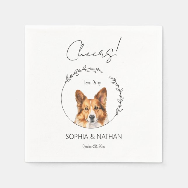 Simple Corgi Dog Wedding Cocktail Napkins (Front)