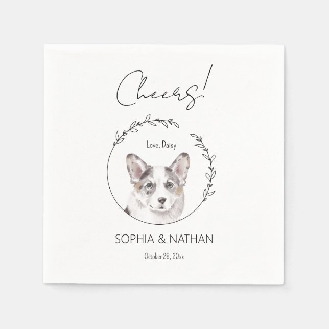 Simple Corgi Dog Wedding Cocktail Napkins (Front)