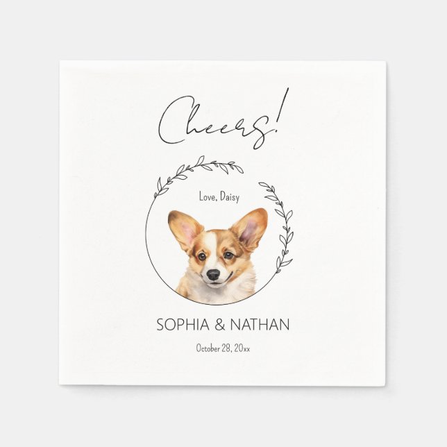 Simple Corgi Dog Wedding Cocktail Napkins (Front)