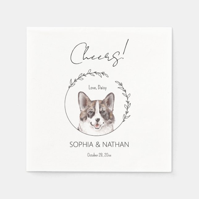 Simple Corgi Dog Wedding Cocktail Napkins (Front)