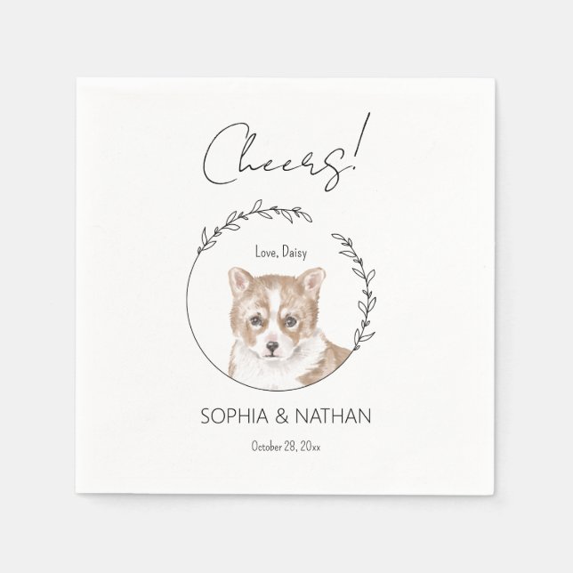 Simple Corgi Dog Wedding Cocktail Napkins (Front)