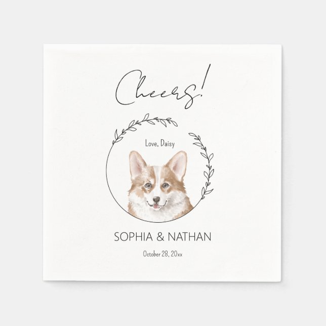 Simple Corgi Dog Wedding Cocktail Napkins (Front)