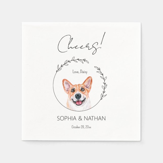 Simple Corgi Dog Wedding Cocktail Napkins (Front)