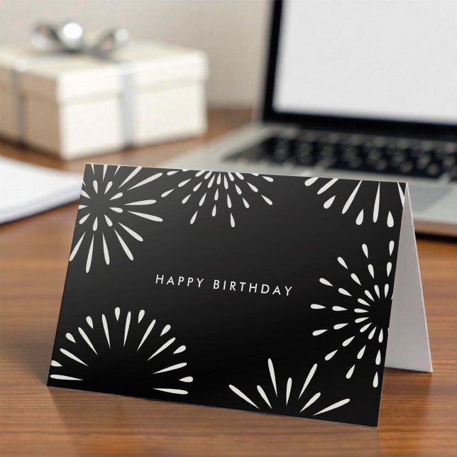 Simple Corporate Black White Fireworks Birthday Card (Creator Uploaded)