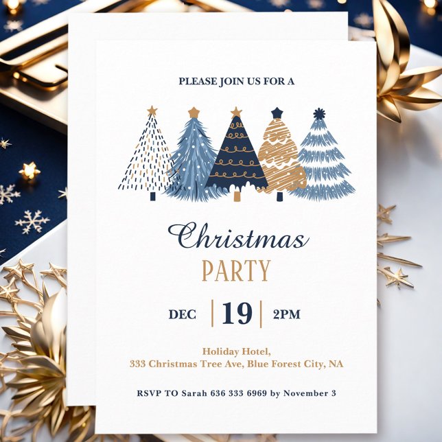 Simple Corporate Blue Christmas Trees Party Invitation (Simple Corporate Blue Christmas Trees Party Invitation)