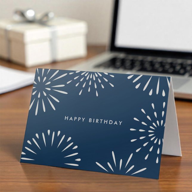 Simple Corporate Blue White Fireworks Birthday Card (Creator Uploaded)