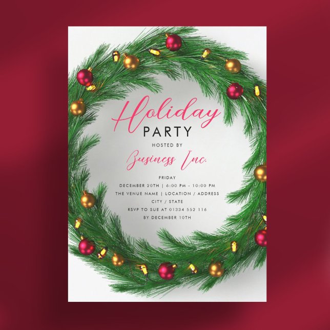 Simple Corporate Holiday Party Festive Wreath  Invitation (Simple Corporate Holiday Party Festive Wreath Invitation)