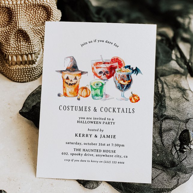 Simple Costumes & Cocktails Halloween Party Invitation (Creator Uploaded)