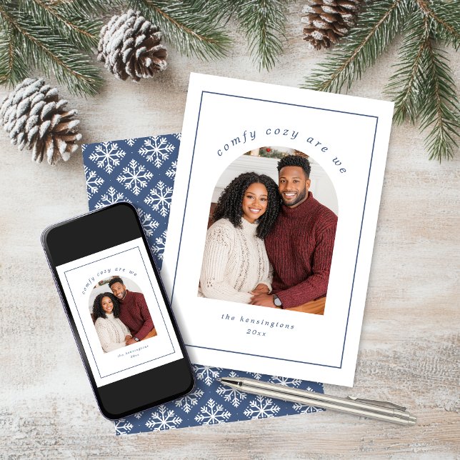 Simple Cosy Blue White Snowflake Christmas Photo Holiday Card (Simple Cozy Blue White Snowflake Christmas Photo Holiday Card)