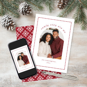 Simple Cosy Red White Snowflake Holiday Photo Card