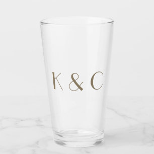 Simple Couple Gold Text Initials Wedding  Glass