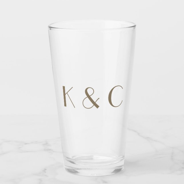 Simple Couple Gold Text Initials Wedding  Glass (Front)