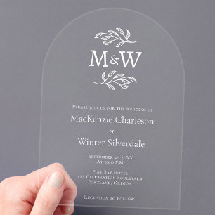 Simple Couple Monogram Initials Minimalist Wedding Acrylic Invitations