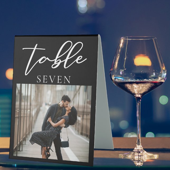 Simple Couple Photo Wedding Black Table Number (Creator Uploaded)