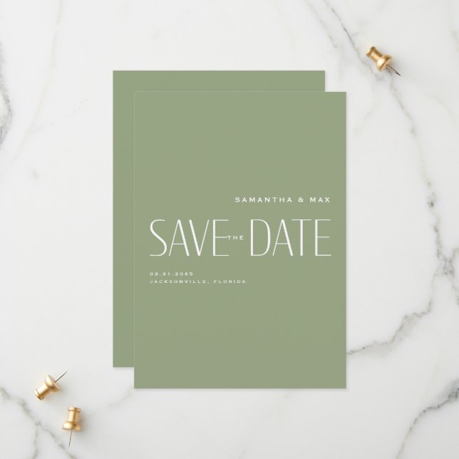 Simple Couple Sage Modern Monogram Save the Date (Front/Back In Situ)